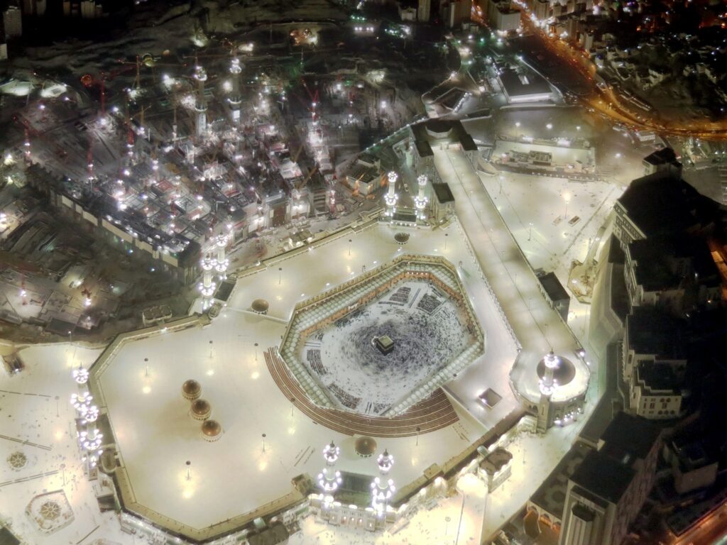 Aerial view of Masjid al-Haram at night